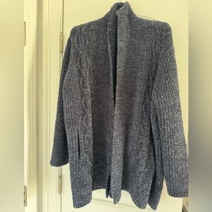 Barefoot Dreams CozyChic Blue Cardigan Cable Sweater Size Extra Large XL